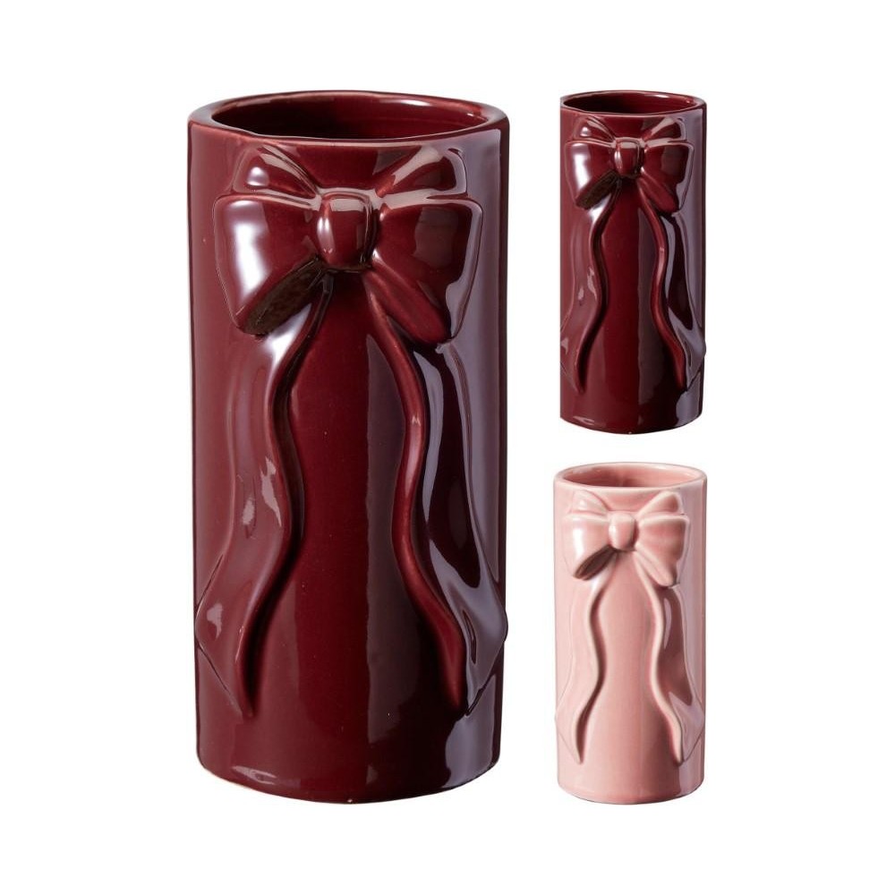 VASO CERAMICA CILINDRICO FIOCCO RILIEVO H.15